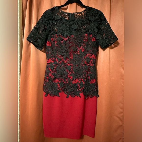 Sachin & Babi Noir Lace & Crepe Red and Black Midi Dress - Picture 1 of 9